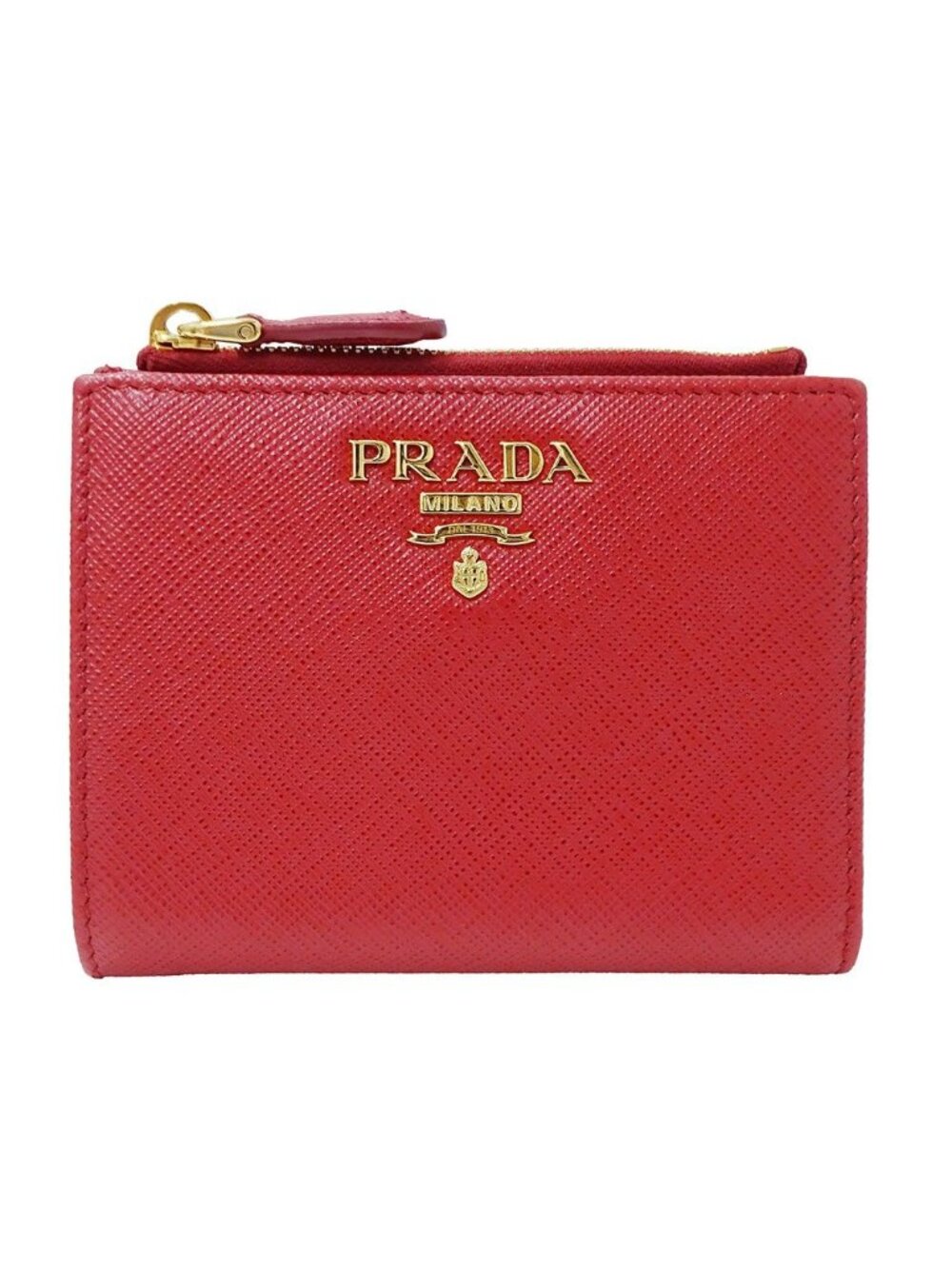 Prada Wallet Bifold Saffiano Red Mini Compact Simple Adult